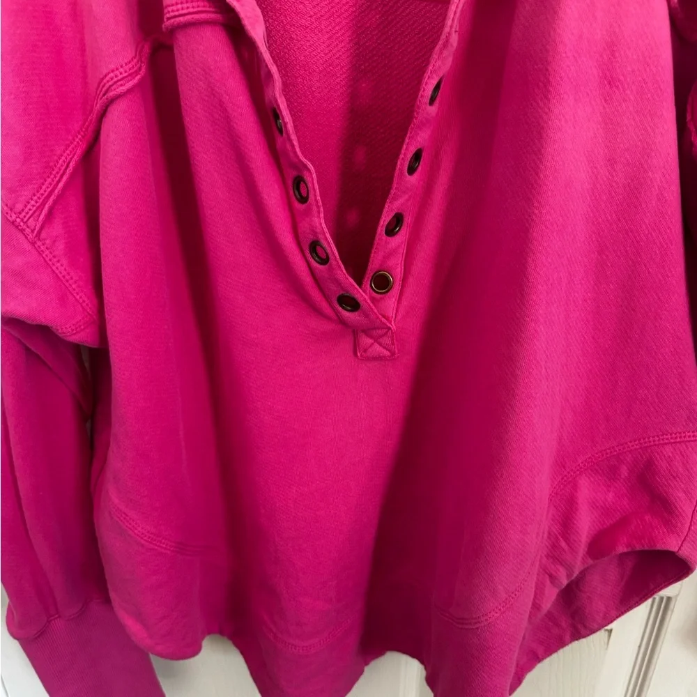 Pilcor Sweatshirt Womens L Pink Collared V Neck Grommet Eyelets Terry Pullover - Picture 3 of 14